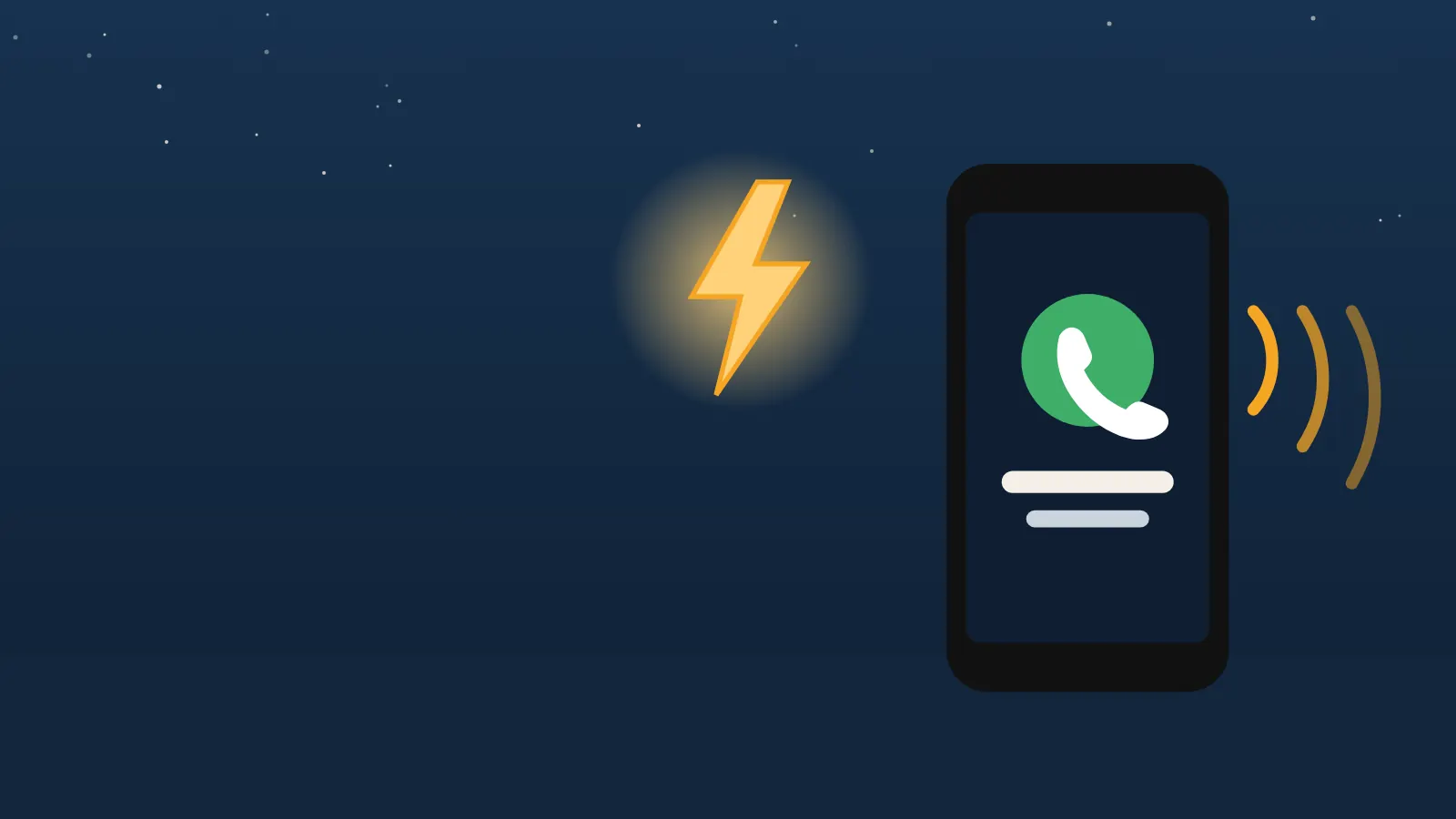 Phone ringing with an incoming call next to a lightning bolt