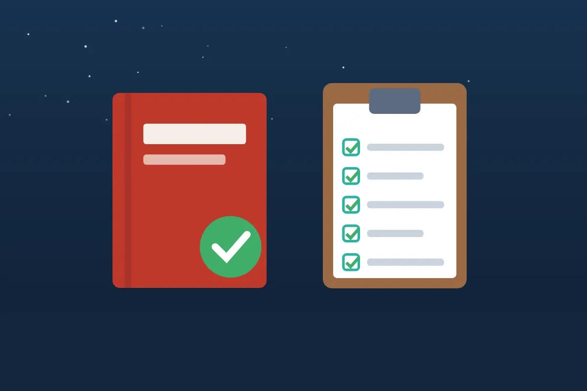 Electrical code book with a green check mark next to a completed checklist