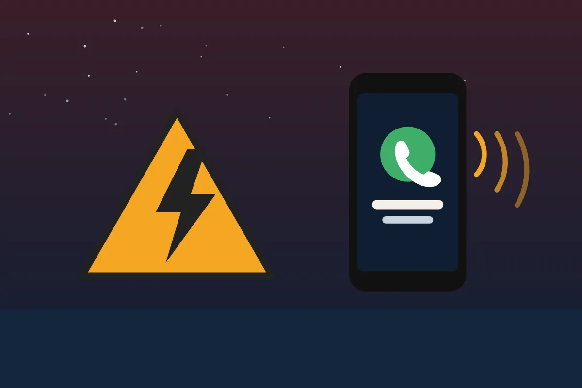 Yellow high voltage warning sign next to a phone making a call