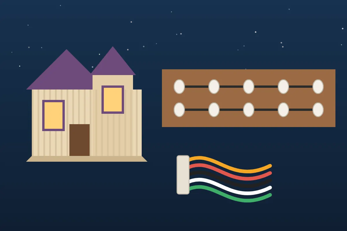 Victorian style house beside old knob and tube wiring mounted on wooden joists