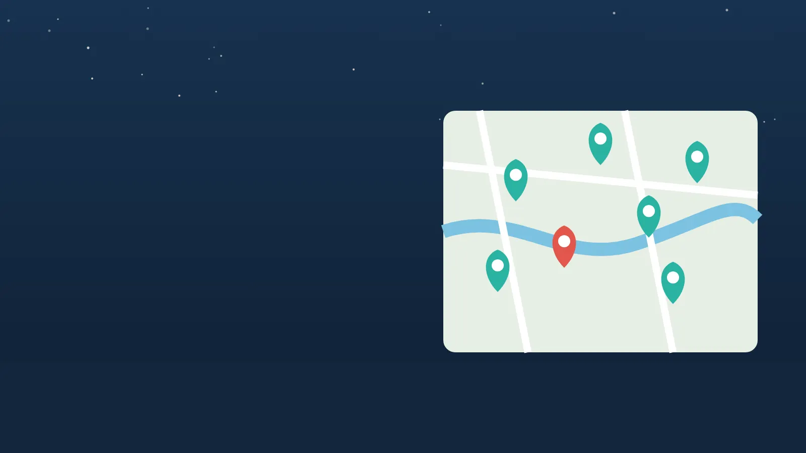 Stylized map with location pins around a river